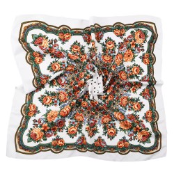 Russian Ethnic Digital Printing Flower Square Headscarf 70*70 cm White