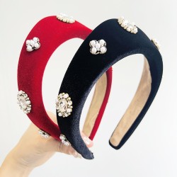 Velvet Pearl Headband, Modern Kokoshnik Crown, Padded Statement Hairband for Weddings