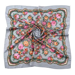 Russian Ethnic Digital Printing Flower Square Headscarf 70*70 cm Gray