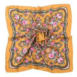 Russian Ethnic Digital Printing Flower Square Headscarf 70*70 cm Yellow