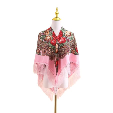 Russian Ethnic Retro Shawl 110*110 cm Pink