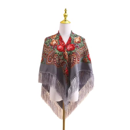 Russian Ethnic Retro Shawl 110*110 cm Grey