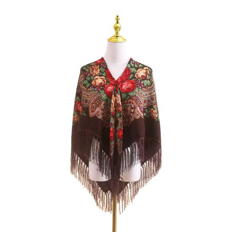 Russian Ethnic Retro Shawl 110*110 cm Brown