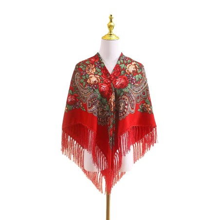 Russian Ethnic Retro Shawl 110*110 cm Red