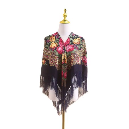 Russian Ethnic Retro Shawl 110*110 cm Navy blue