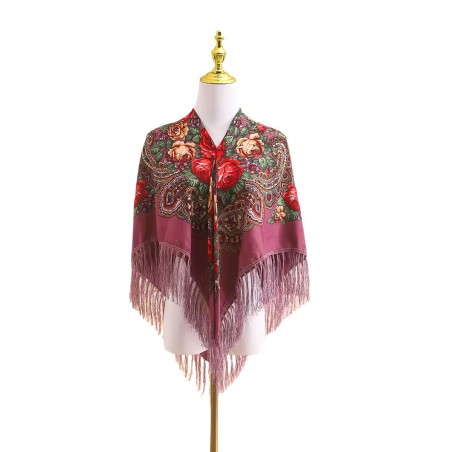 Russian Ethnic Retro Shawl 110*110 cm Wine