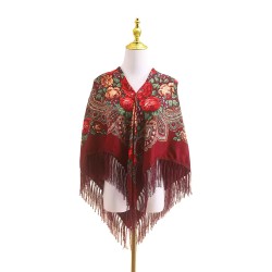 Russian Ethnic Retro Shawl 110*110 cm Dark red