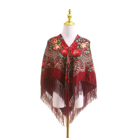 Russian Ethnic Retro Shawl 110*110 cm Dark red
