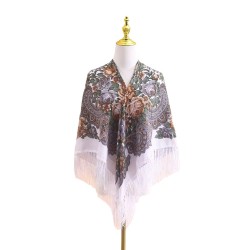 Russian Ethnic Retro Shawl 110*110 cm Grey Flowers