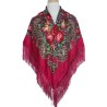 National Style Cotton Printed Russian Shawl 130*130 cm Rose red