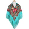 National Style Cotton Printed Russian Shawl 130*130 cm Emerald green