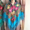 National Style Cotton Printed Russian Shawl 130*130 cm Sky blue