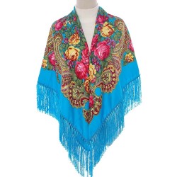 National Style Cotton Printed Russian Shawl 130*130 cm Sky blue