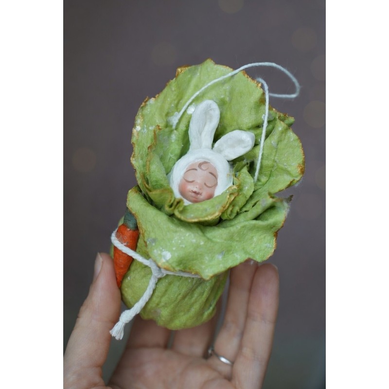 Little Bunny in the Green Cabbage Hand made Cotton Toy