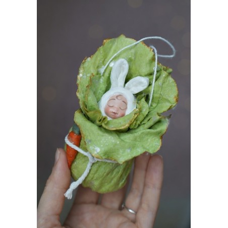 Little Bunny in the Green Cabbage Hand made Cotton Toy