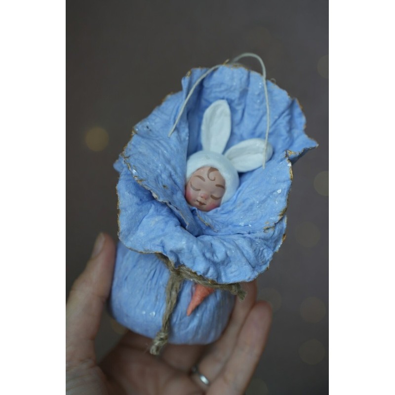 Little Bunny in the Blue Cabbage Hand made Cotton Toy
