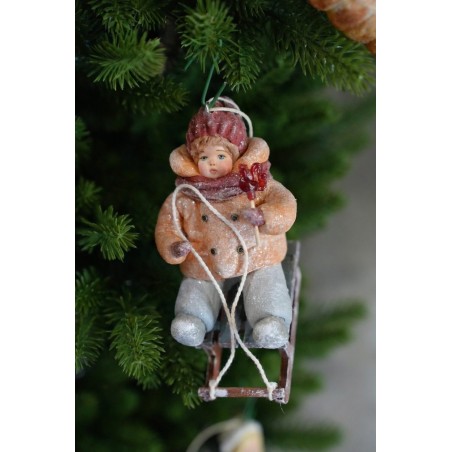 Retro Boy on a Sled Hand made Cotton Toy