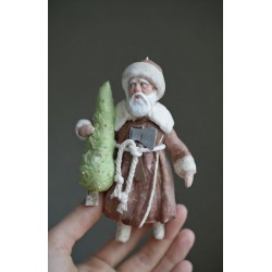 Grandpa with Axe and a Christmas Tree #2 Hand made Cotton Toy