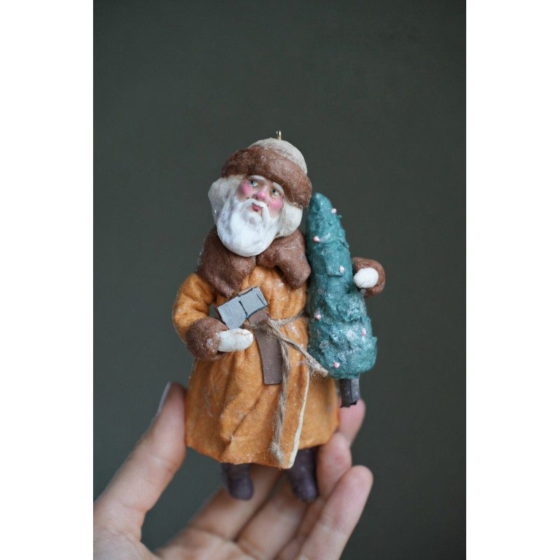 Grandpa with Axe and a Christmas Tree #1 Hand made Cotton Toy
