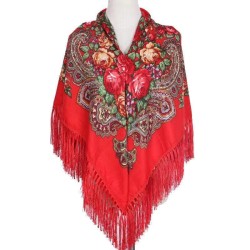 National Style Cotton Printed Russian Shawl 130*130 cm Red