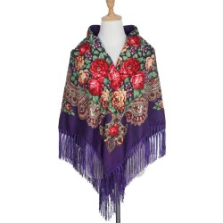 National Style Cotton Printed Russian Shawl 130*130 cm Noble purple
